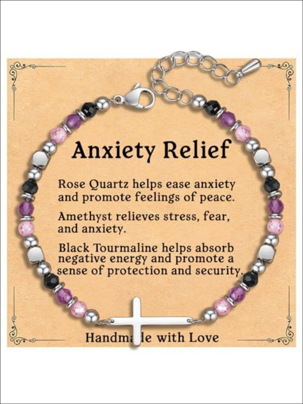 Cross Bracelet Healing Crystal Beaded Stainless Steel Religious Gift